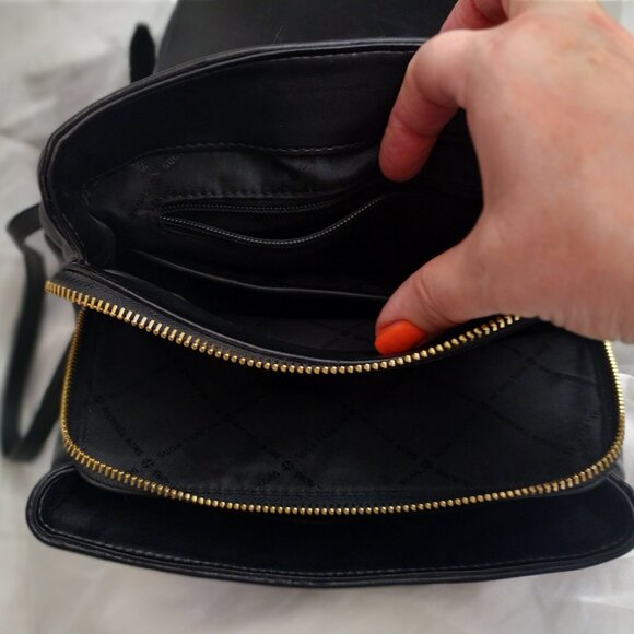* MICHAEL KORS LEATHER BACKPACK BAG, LUXURY LEATHER BLACK QUILTED LARGE GOLD - Picture 12 of 14